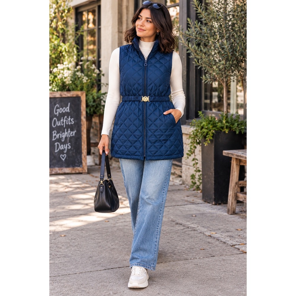 Marc New York Andrew Marc Womans Sz Small Vest Belted Quilted Sleeveless Pockets